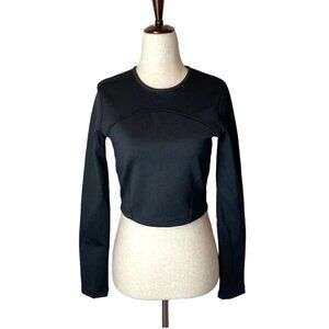 Zara Black Long Sleeve Crew Neck Cropped Top Size M‎